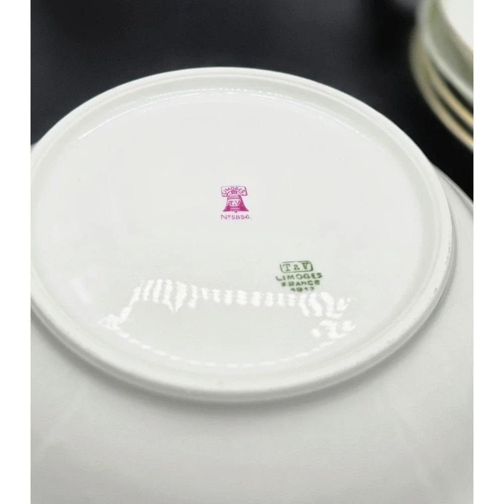 Set/7 Antique T&V Tressemann & Vogt  Limoges Porcelain Soup Pasta Bowl 7.5